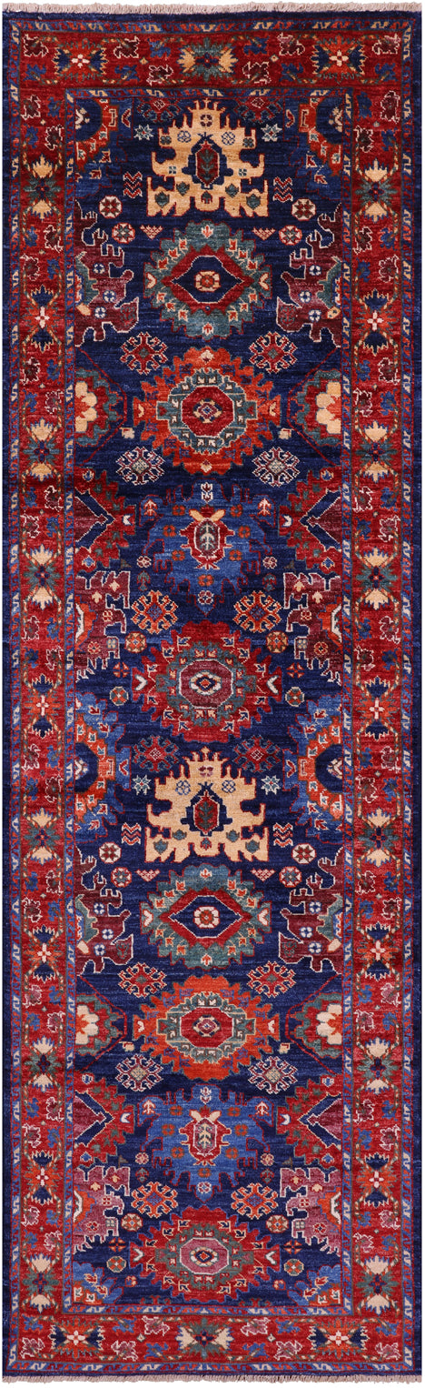 Blue Persian Fine Serapi Hand Knotted Wool Runner Rug - 2' 9" X 9' 8" - Golden Nile