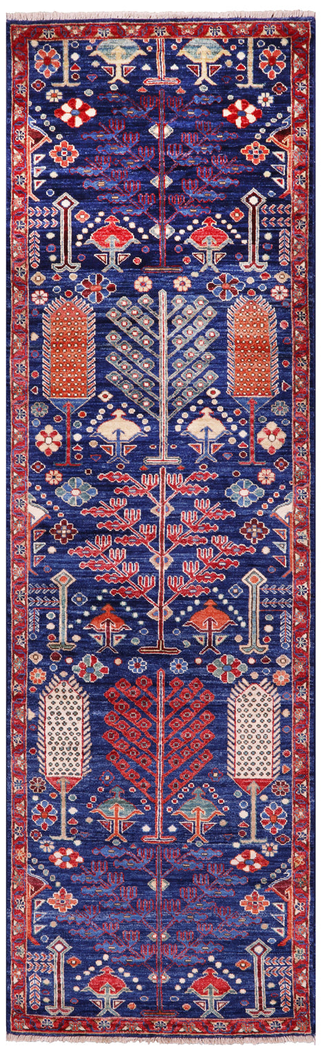 Blue Persian Ziegler Hand Knotted Wool Runner Rug - 2' 9" X 9' 8" - Golden Nile