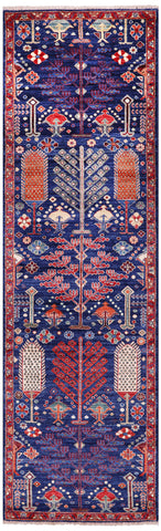Blue Persian Ziegler Hand Knotted Wool Runner Rug - 2' 9