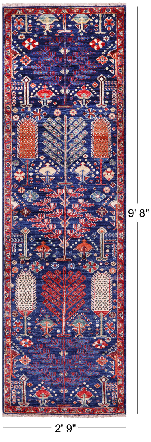 Blue Persian Ziegler Hand Knotted Wool Runner Rug - 2' 9" X 9' 8" - Golden Nile