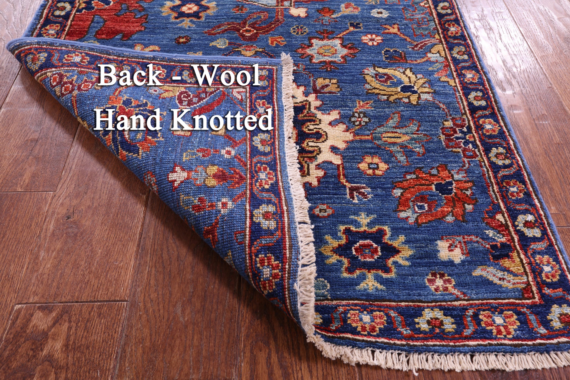 Blue Persian Fine Serapi Hand Knotted Wool Runner Rug - 2' 8" X 15' 7" - Golden Nile