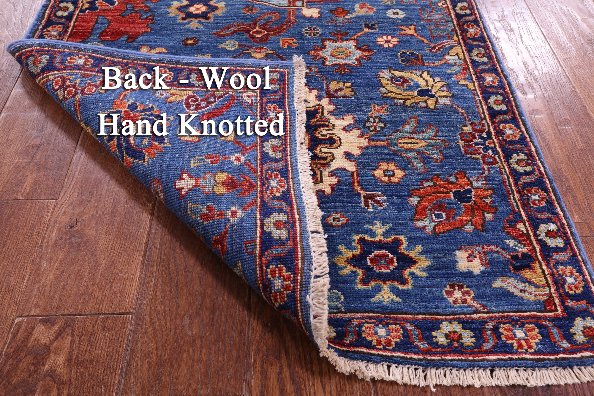 Blue Persian Fine Serapi Hand Knotted Wool Runner Rug - 2' 8" X 15' 7" - Golden Nile