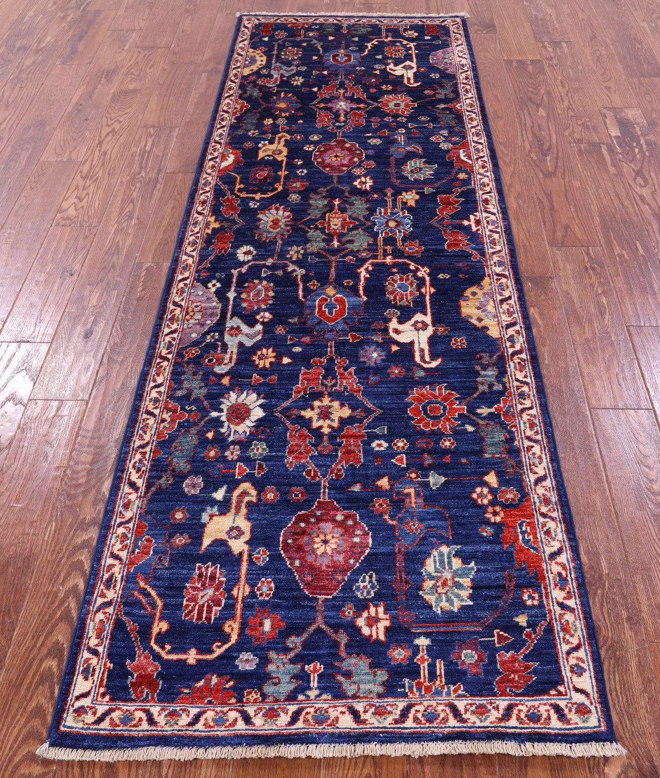 Blue Persian Fine Serapi Hand Knotted Wool Runner Rug - 2' 9" X 8' 4" - Golden Nile