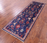 Blue Persian Fine Serapi Hand Knotted Wool Runner Rug - 2' 9" X 8' 4" - Golden Nile