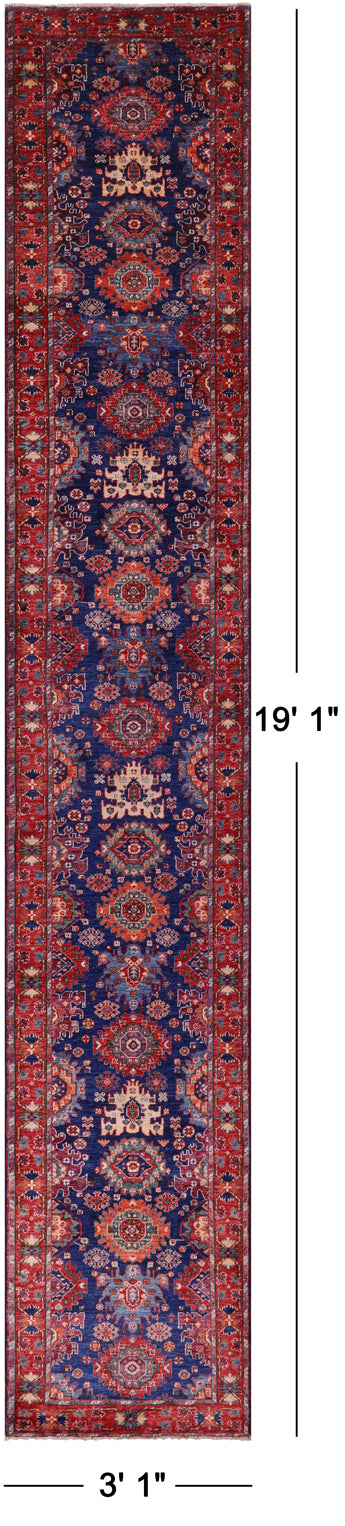 Persian Fine Serapi Hand Knotted Wool Runner Rug - 3' 1" X 19' 1" - Golden Nile