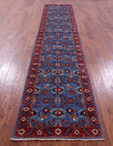 Blue Persian Fine Serapi Handmade Wool Runner Rug - 2' 9" X 13' 4" - Golden Nile