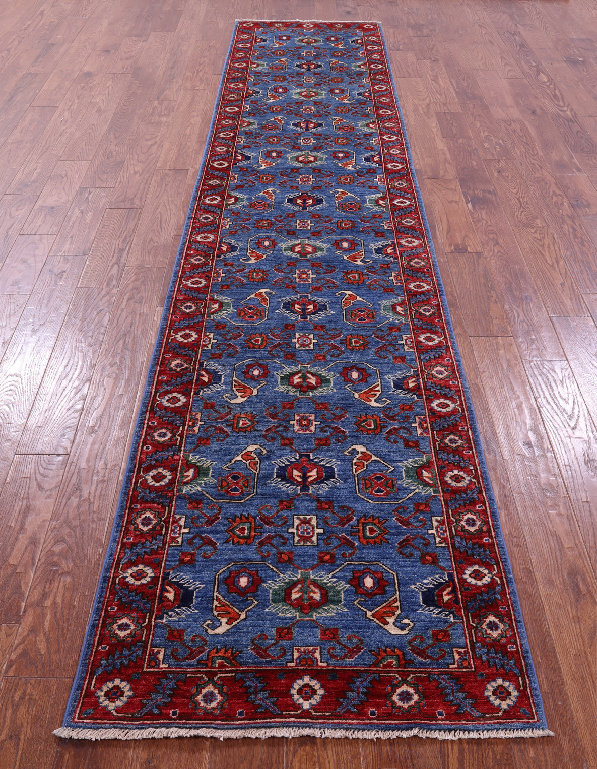 Blue Persian Fine Serapi Handmade Wool Runner Rug - 2' 9" X 13' 4" - Golden Nile
