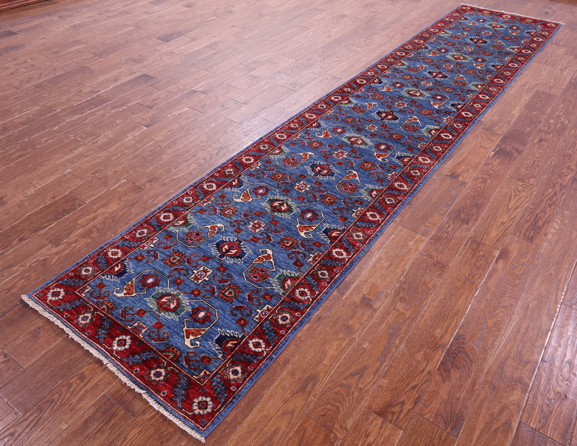 Blue Persian Fine Serapi Handmade Wool Runner Rug - 2' 9" X 13' 4" - Golden Nile