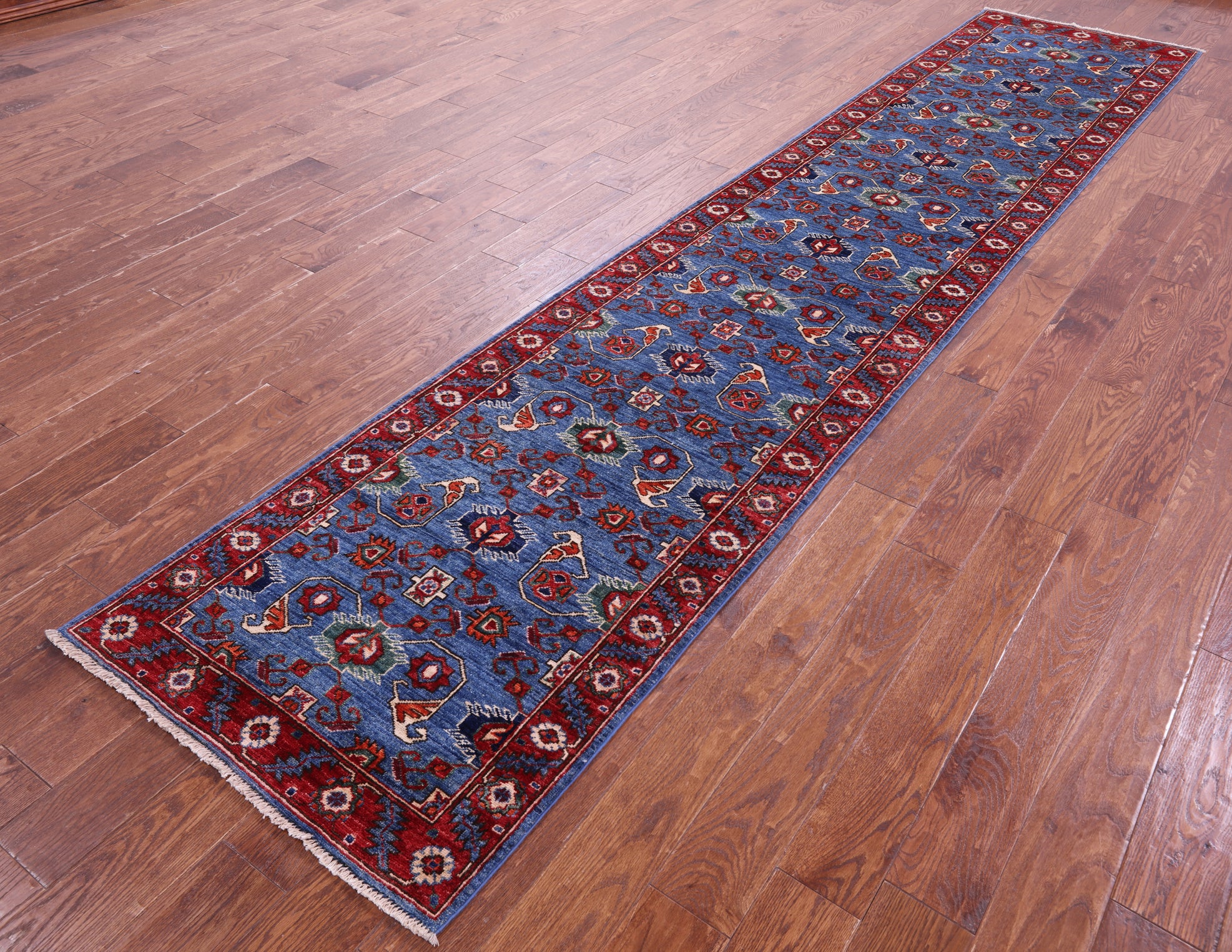 Blue Persian Fine Serapi Handmade Wool Runner Rug - 2' 9" X 13' 4" - Golden Nile