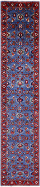 Blue Persian Fine Serapi Handmade Wool Runner Rug - 2' 9" X 13' 4" - Golden Nile