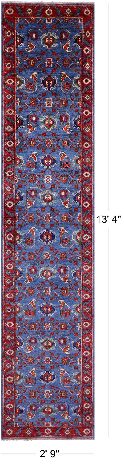 Blue Persian Fine Serapi Handmade Wool Runner Rug - 2' 9" X 13' 4" - Golden Nile