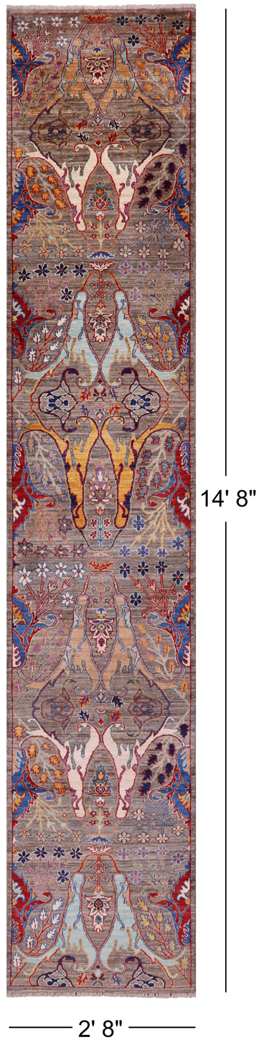 Persian Fine Serapi Hand Knotted Wool Runner Rug - 2' 8" X 14' 8" - Golden Nile