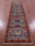 Blue Persian Fine Serapi Handmade Wool Runner Rug - 2' 9" X 11' 10" - Golden Nile