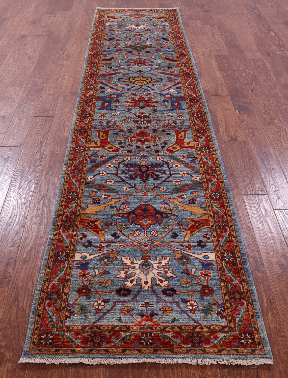 Blue Persian Fine Serapi Handmade Wool Runner Rug - 2' 9" X 11' 10" - Golden Nile
