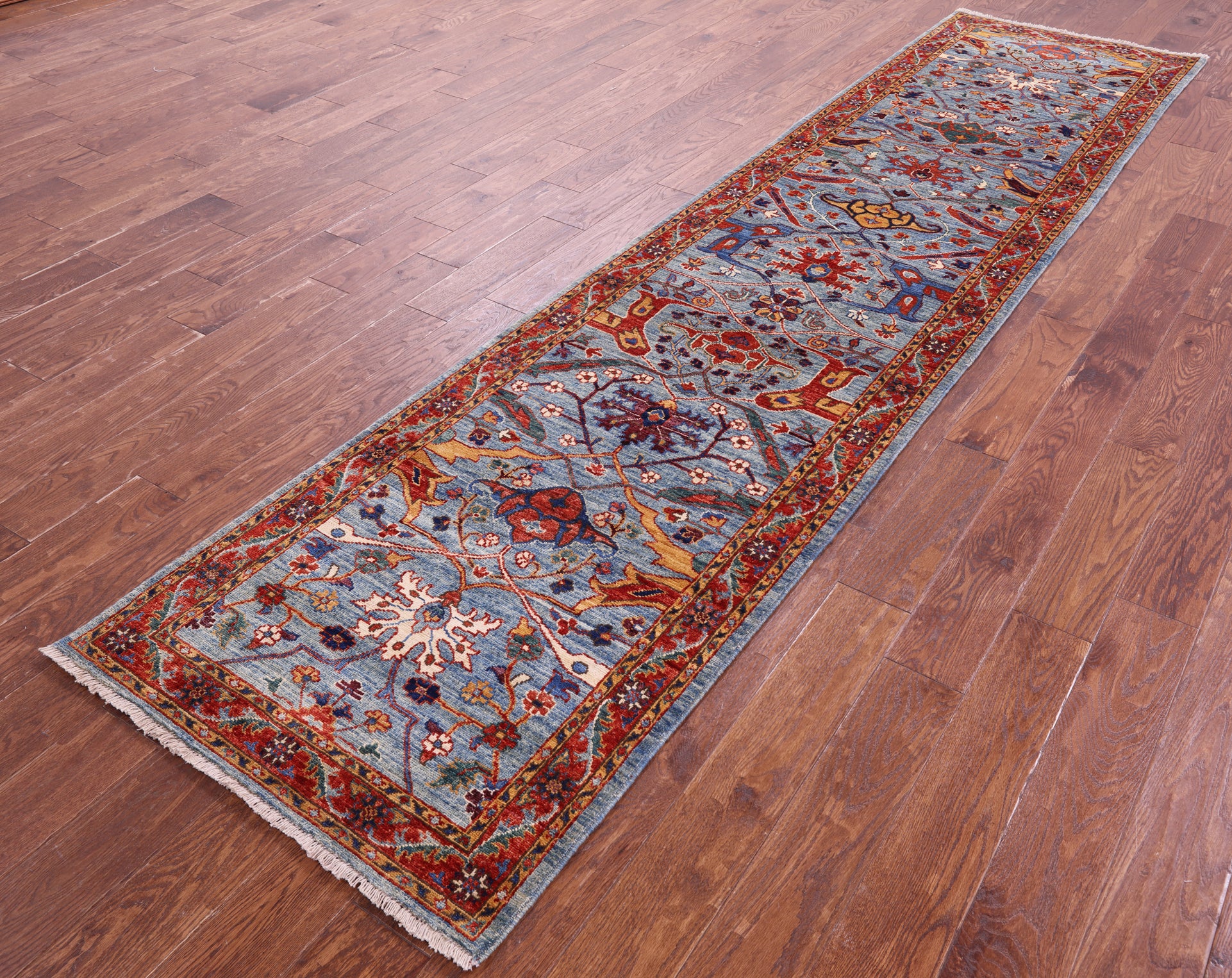 Blue Persian Fine Serapi Handmade Wool Runner Rug - 2' 9" X 11' 10" - Golden Nile