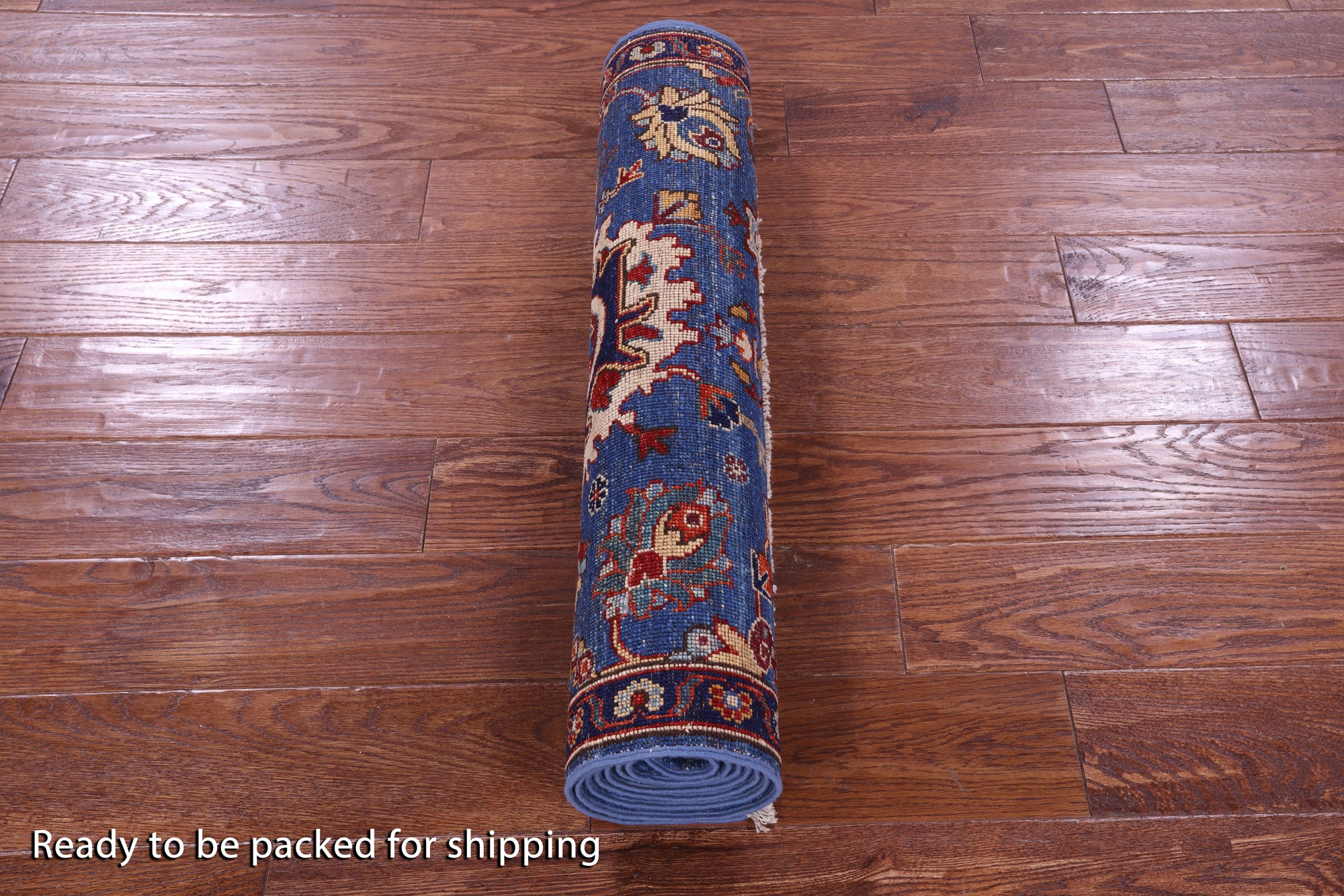 Blue Persian Fine Serapi Hand Knotted Wool Runner Rug - 2' 9" X 8' 3" - Golden Nile