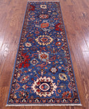 Blue Persian Fine Serapi Hand Knotted Wool Runner Rug - 2' 9" X 8' 3" - Golden Nile