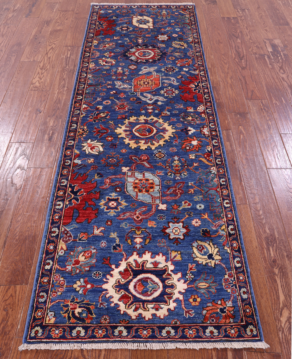 Blue Persian Fine Serapi Hand Knotted Wool Runner Rug - 2' 9" X 8' 3" - Golden Nile