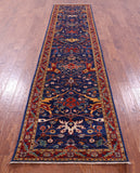 Blue Persian Fine Serapi Hand Knotted Wool Runner Rug - 2' 10" X 12' 10" - Golden Nile