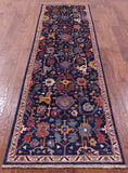 Blue Persian Fine Serapi Handmade Wool Runner Rug - 2' 7" X 9' 5" - Golden Nile