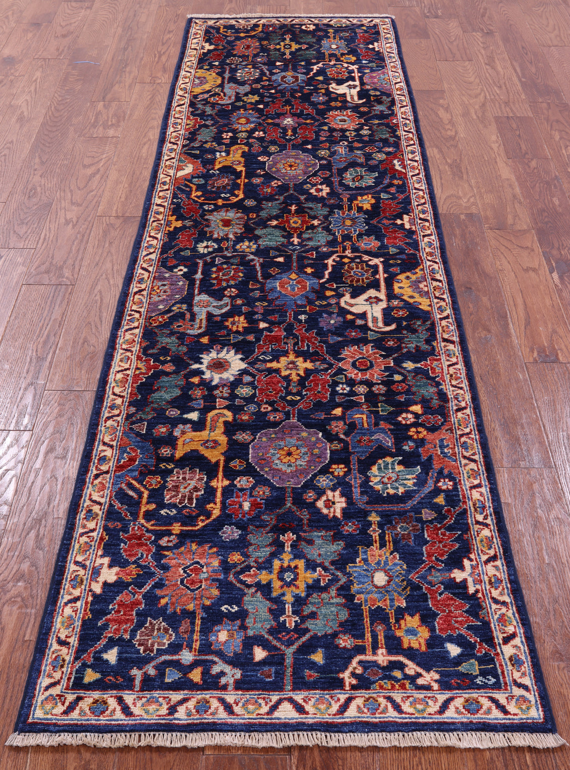 Blue Persian Fine Serapi Handmade Wool Runner Rug - 2' 7" X 9' 5" - Golden Nile