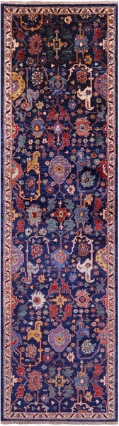 Blue Persian Fine Serapi Handmade Wool Runner Rug - 2' 7" X 9' 5" - Golden Nile
