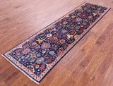 Blue Persian Fine Serapi Handmade Wool Runner Rug - 2' 7" X 9' 5" - Golden Nile