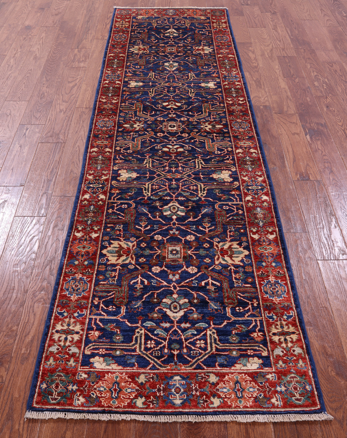 Blue Persian Fine Serapi Hand Knotted Wool Runner Rug - 2' 8" X 9' 9" - Golden Nile
