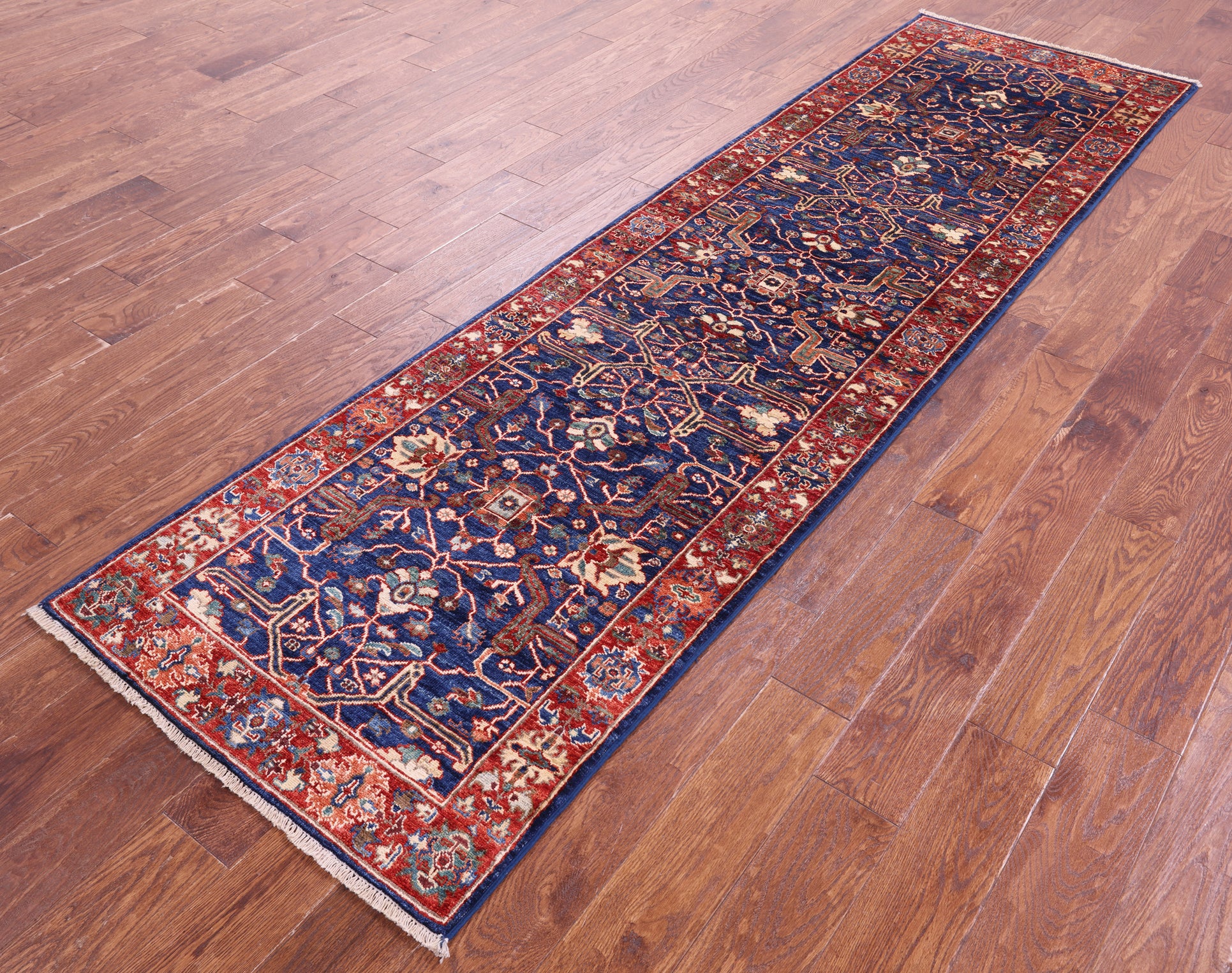 Blue Persian Fine Serapi Hand Knotted Wool Runner Rug - 2' 8" X 9' 9" - Golden Nile