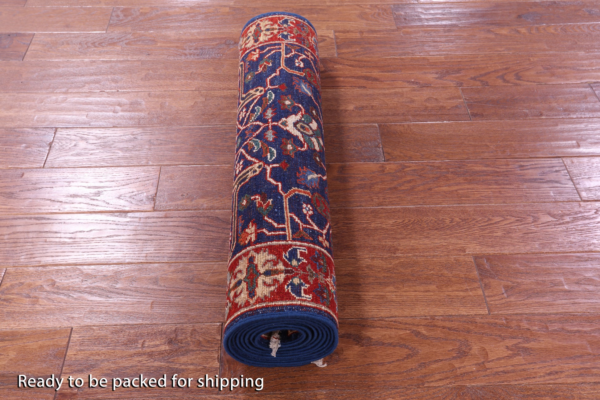 Blue Persian Fine Serapi Hand Knotted Wool Runner Rug - 2' 8" X 9' 9" - Golden Nile