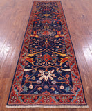 Blue Persian Fine Serapi Hand Knotted Wool Runner Rug - 2' 9" X 9' 7" - Golden Nile