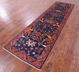 Blue Persian Fine Serapi Hand Knotted Wool Runner Rug - 2' 9" X 9' 7" - Golden Nile
