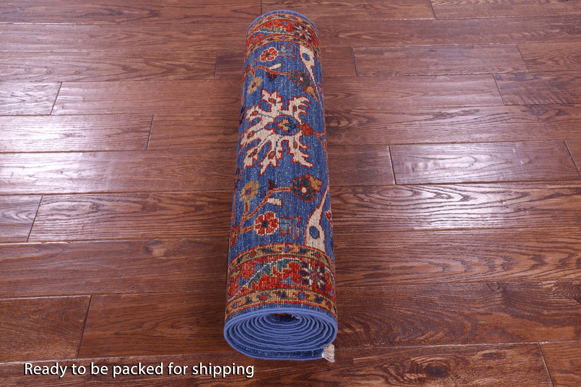 Blue Persian Fine Serapi Handmade Wool Runner Rug - 2' 8" X 11' 9" - Golden Nile
