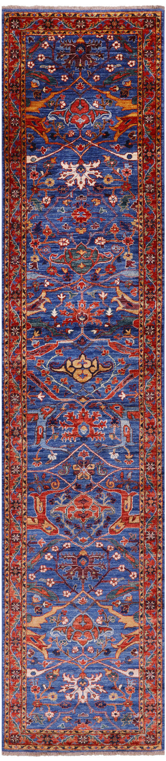 Blue Persian Fine Serapi Handmade Wool Runner Rug - 2' 8" X 11' 9" - Golden Nile