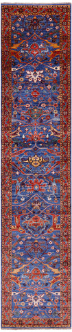 Blue Persian Fine Serapi Handmade Wool Runner Rug - 2' 8