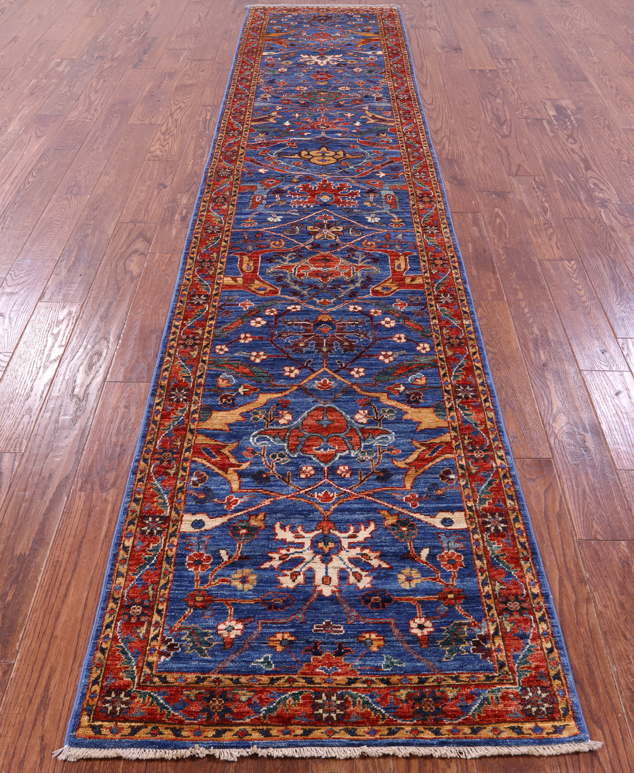 Blue Persian Fine Serapi Handmade Wool Runner Rug - 2' 8" X 11' 9" - Golden Nile