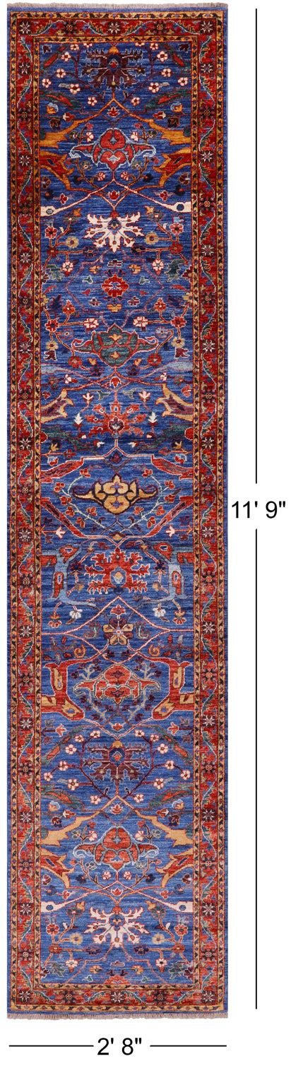Blue Persian Fine Serapi Handmade Wool Runner Rug - 2' 8" X 11' 9" - Golden Nile