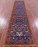 Blue Persian Fine Serapi Handmade Wool Runner Rug - 2' 8" X 11' 9" - Golden Nile