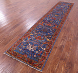 Blue Persian Fine Serapi Handmade Wool Runner Rug - 2' 8" X 11' 9" - Golden Nile