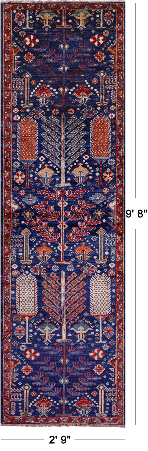 Blue Persian Ziegler Hand Knotted Wool Runner Rug - 2' 9" X 9' 8" - Golden Nile
