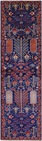 Blue Persian Ziegler Hand Knotted Wool Runner Rug - 2' 9" X 9' 8" - Golden Nile