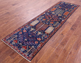 Blue Persian Ziegler Hand Knotted Wool Runner Rug - 2' 9" X 9' 8" - Golden Nile