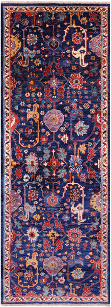 Blue Persian Fine Serapi Handmade Wool Runner Rug - 2' 9" X 7' 10" - Golden Nile