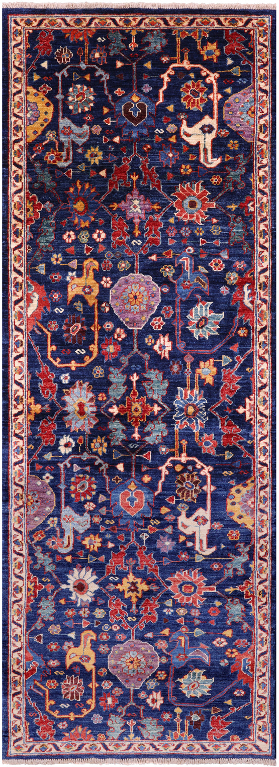 Blue Persian Fine Serapi Handmade Wool Runner Rug - 2' 9" X 7' 10" - Golden Nile