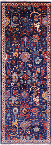 Blue Persian Fine Serapi Handmade Wool Runner Rug - 2' 9
