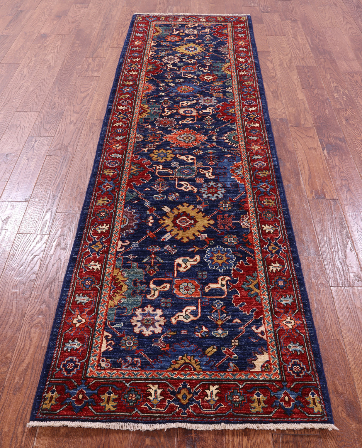 Blue Persian Fine Serapi Handmade Wool Runner Rug - 2' 9" X 9' 6" - Golden Nile