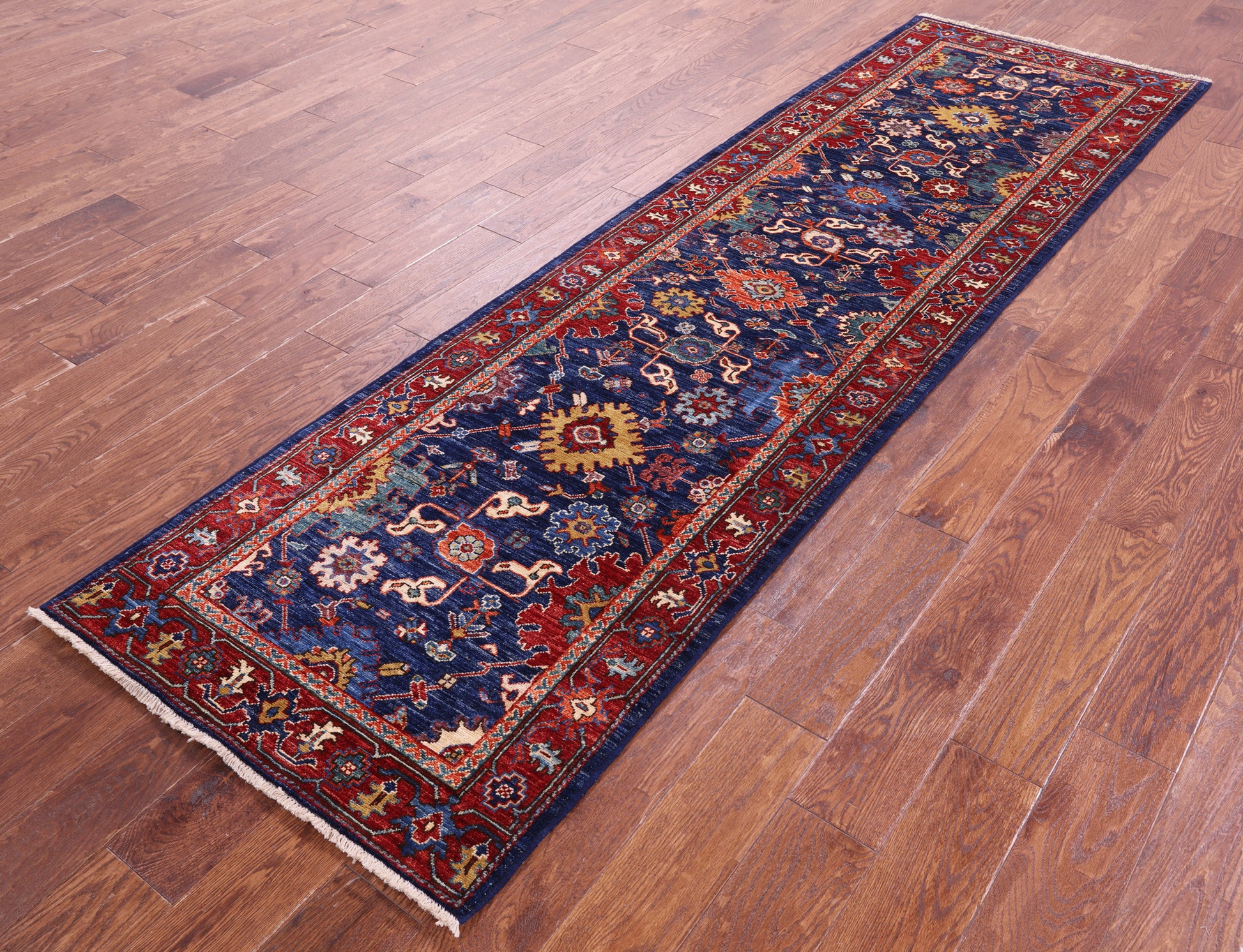 Blue Persian Fine Serapi Handmade Wool Runner Rug - 2' 9" X 9' 6" - Golden Nile