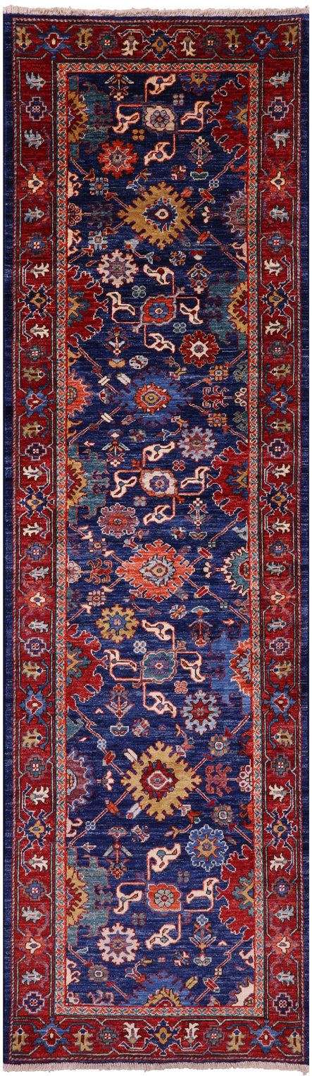 Blue Persian Fine Serapi Handmade Wool Runner Rug - 2' 9" X 9' 6" - Golden Nile