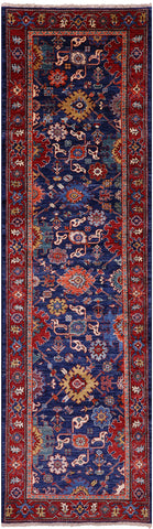 Blue Persian Fine Serapi Handmade Wool Runner Rug - 2' 9