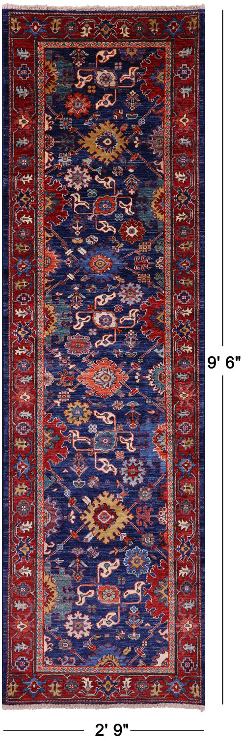Blue Persian Fine Serapi Handmade Wool Runner Rug - 2' 9" X 9' 6" - Golden Nile